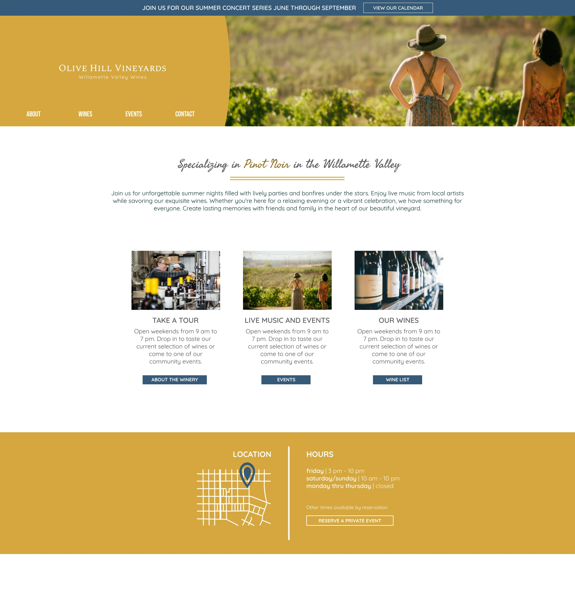 website design homepage for winery