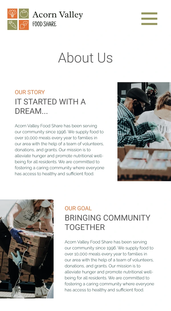 mobile design for about us page