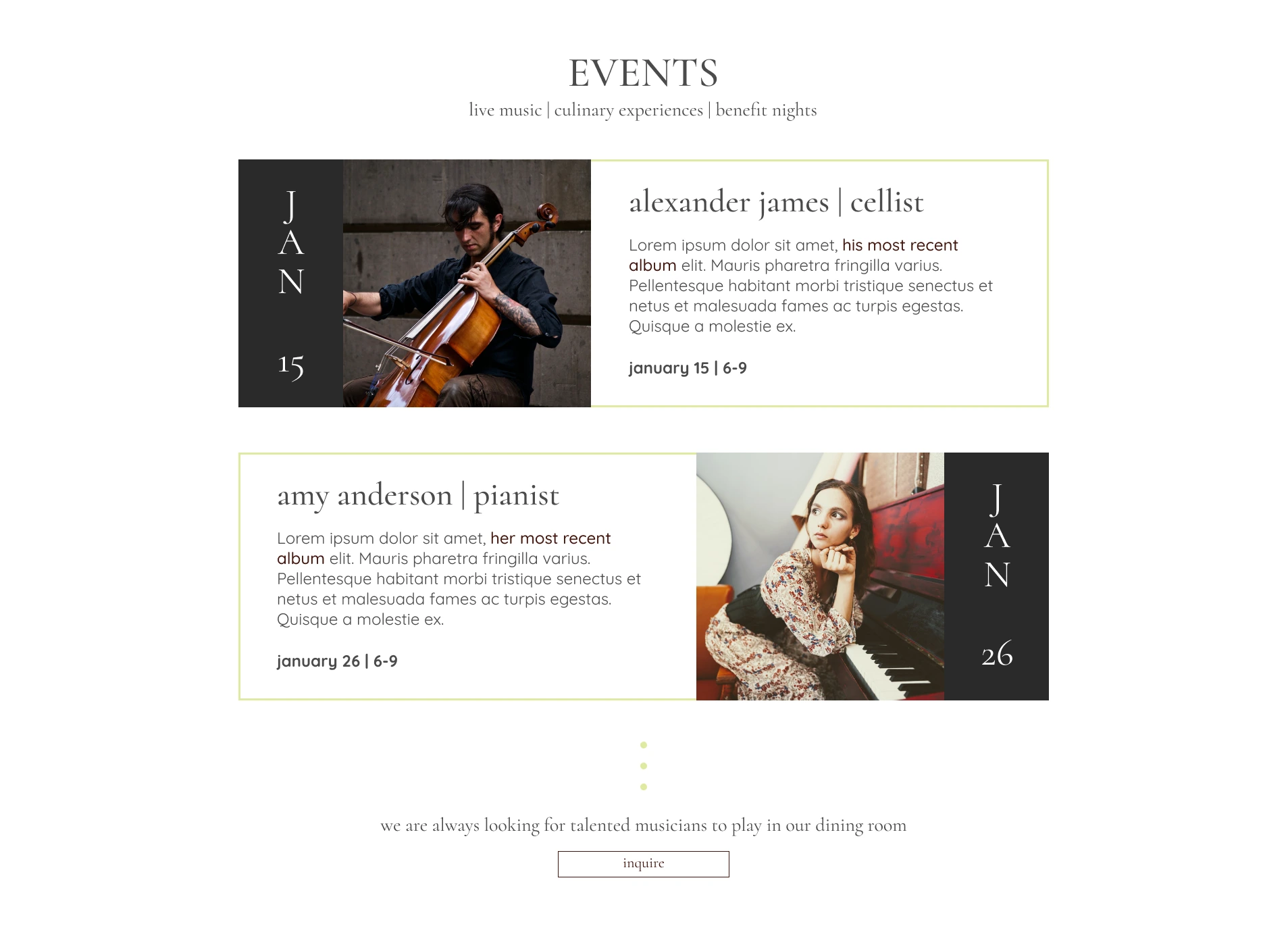 website design for events page